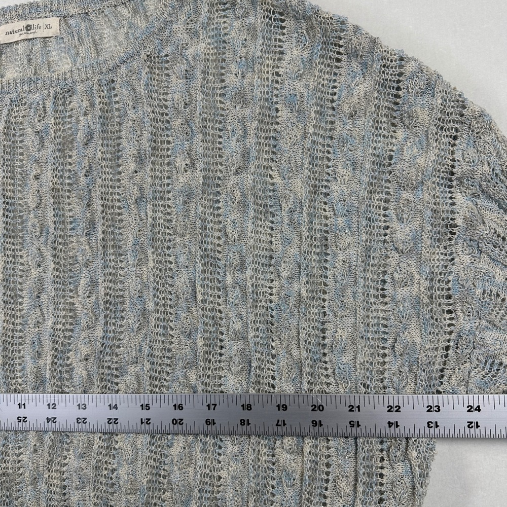 Natural Life Linen Blend Sweater XL Blue Gray Marl Metallic Cable Knit Coastal - Picture 6 of 11